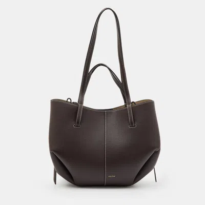 Pre-owned Polene Dark Brown Leather Cyme Mini Tote