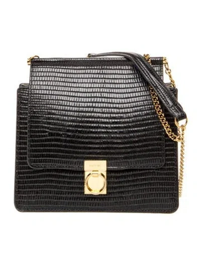 Pre-owned Polene Embossed Leather Numéro Sept In Black