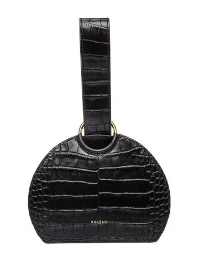 Pre-owned Polene Embossed Leather Numéro Six Ceinture In Black