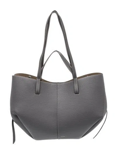 Pre-owned Polene Leather Cyme Large In Gray