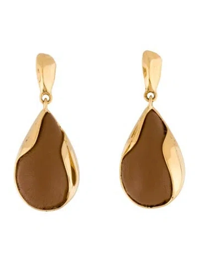 Pre-owned Polene Leather Drop Earrings In Brown