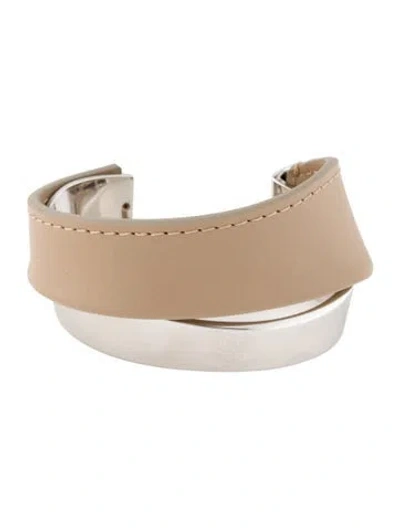 Pre-owned Polene Leather Ormé Cuff Bracelet, 6.5" In Brown