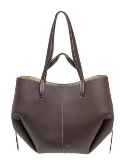 Pre-owned Polene Leather Tote W/ Tags In Grey