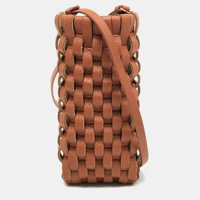 Pre-owned Polene Onda Brown Woven Leather Phone Crossbody Bag