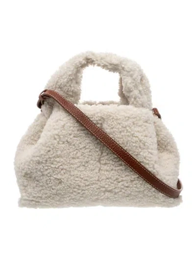 Pre-owned Polene Shearling Numéro Neuf Mini In Neutrals