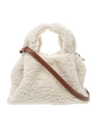 Pre-owned Polene Shearling Numéro Neuf Mini In Neutrals