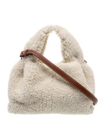 Pre-owned Polene Shearling Top Handle Bag In Neutrals