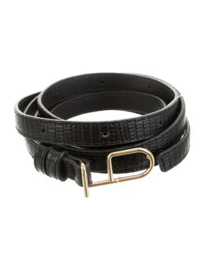 Pre-owned Polene Skinny Embossed Leather Belt In Black