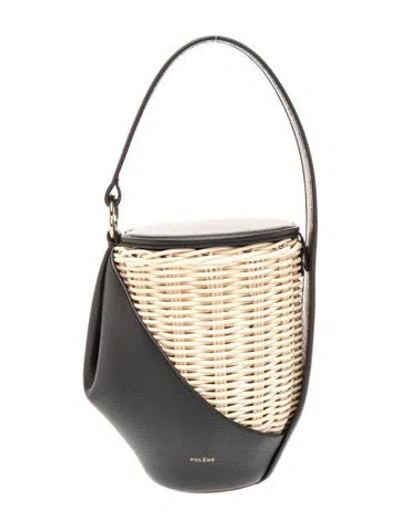 Pre-owned Polene Wicker Wicker Bucket Bag In Black/neutrals