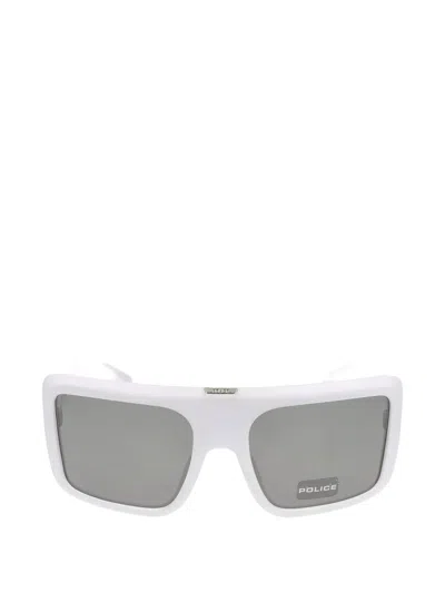 Police Beyond Rectangle-frame Sunglasses In White
