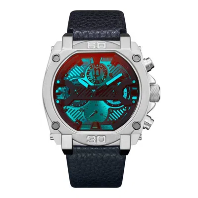 Police Blue Leather Watch In Black