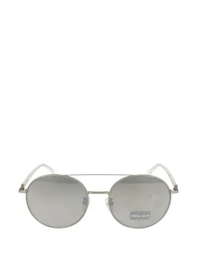 Police Double-bridge Round-frame Sunglasses In Silver