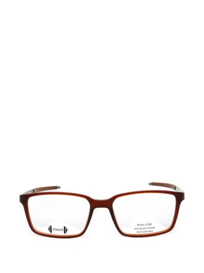 Police Rectangle-frame Glasses In Burgundy
