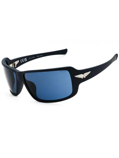 Police Spln37 Plastic Rectangular Men's Sunglasses In 0z42 - Shiny Black / Smoke/mirror Blue