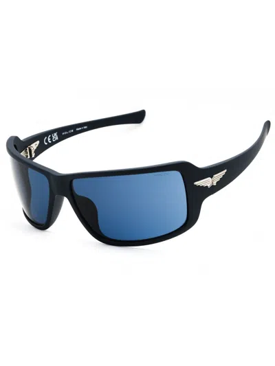Police Spln37m Injected Propionate Sport Wraparound Men's Sunglasses In 0c03 - Dark Navy/blue