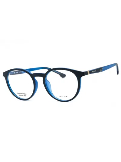 Police Vpl878 Injected Propionate Round Men's Eyeglasses In 0jeb - Jeans/blue/clear Demo Lens