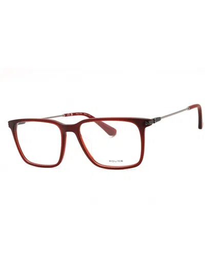 Police Vplg77m Acetate Rectangular Men's Eyeglasses In 999m - Matt Transp.red/clear Demo Lens