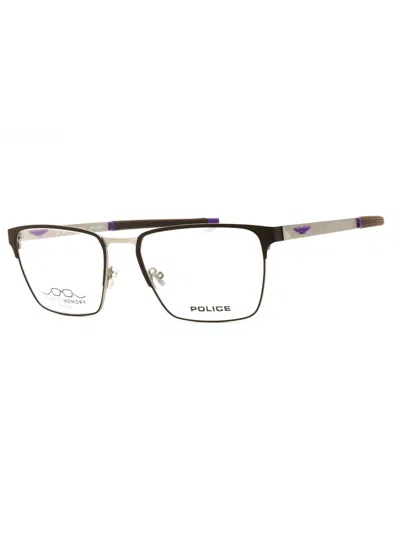 Police Vplg79m Metal Rectangular Men's Eyeglasses In 8bmy - Matt Satin Palladium /clear Demo Lens