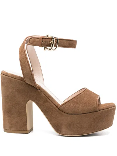 Pollini 110mm Suede Sandals In Brown