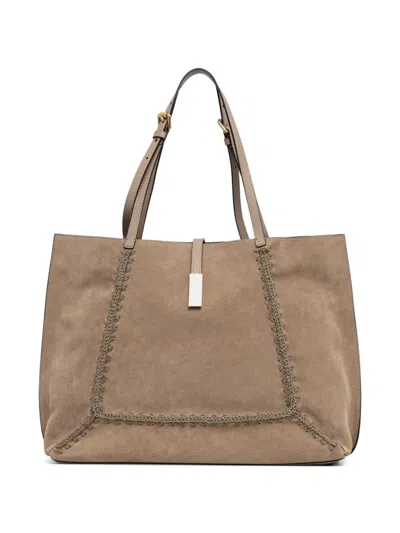 Pollini Austin Whipstitch-trim Suede Tote Bag In Brown