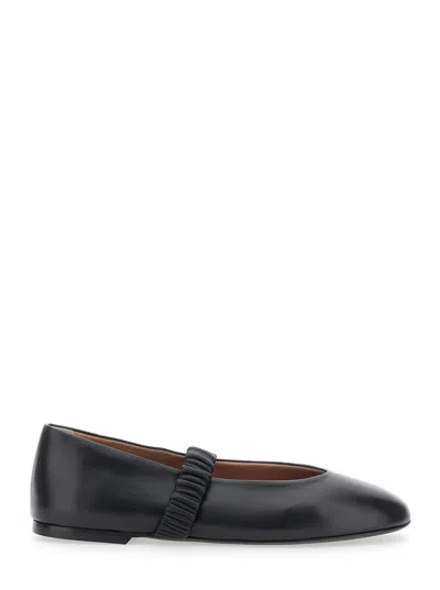 POLLINI BLACK BALLET FLATS WITH ELASTICATED BAND ON THE FRONT IN LEATHER WOMAN