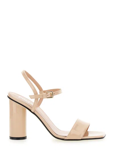Pollini Beige Pumps With Square Toe And Adjustable Strap In Patent Leather Woman
