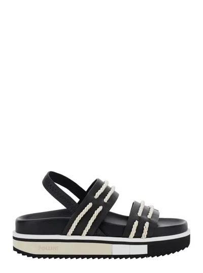 Pollini Black Sandals With Elastic Strap And Criss-crossed Details On The Front In Leather Woman
