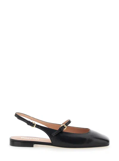 Pollini Black Slingback Ballerinas With Adjustable Strap In Leather Woman