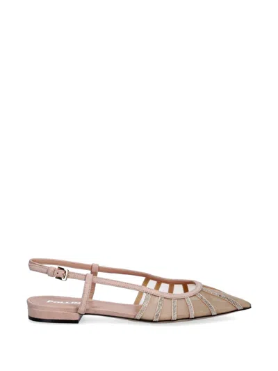 Pollini Bling Bling Crystal-embellished Slingback Ballet Flats In Pink