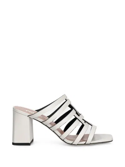 Pollini Block-heel Leather Sandals In White