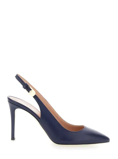 Pollini Blue Slingback Pumps With High Stiletto Heel In Soft Leather Woman