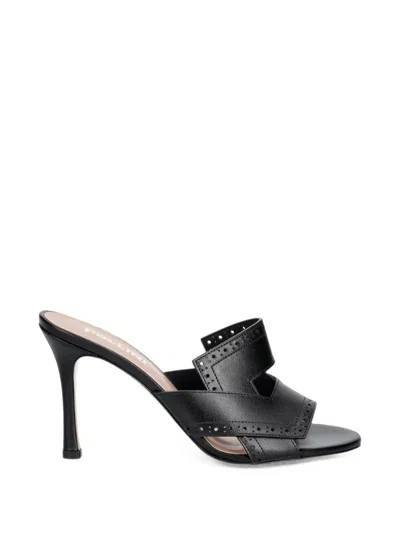 Pollini Brogue Leather Sandals In Black