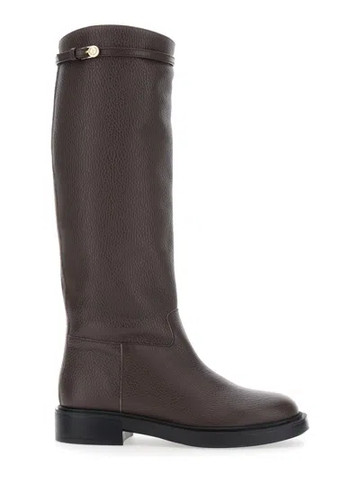 POLLINI BROWN LEATHER BOOTS