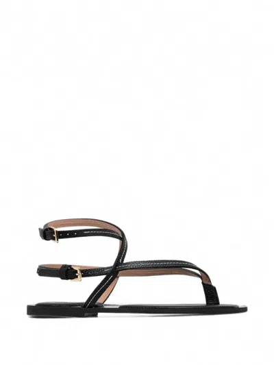 Pollini Capri Leather Sandals In Black