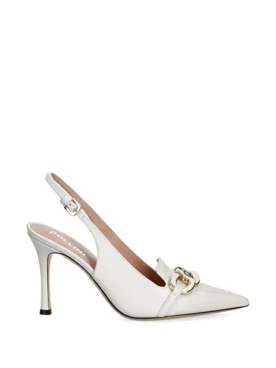 Pollini Chain-link Slingback Pumps In White