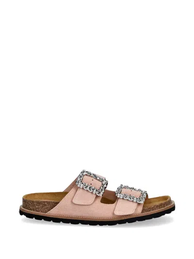 Pollini Crystal-embellished Leather Sandals In Pink