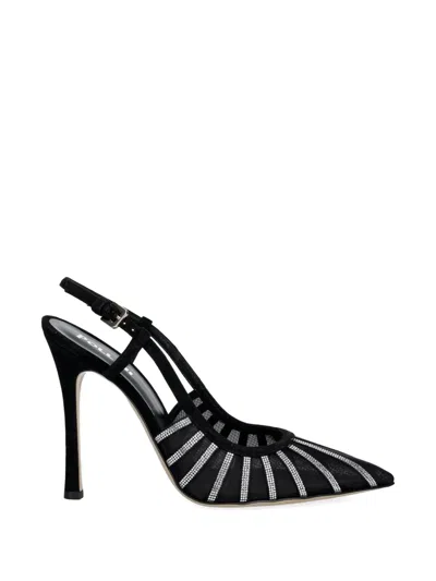 Pollini Crystal-embellished Mesh Pumps In Black