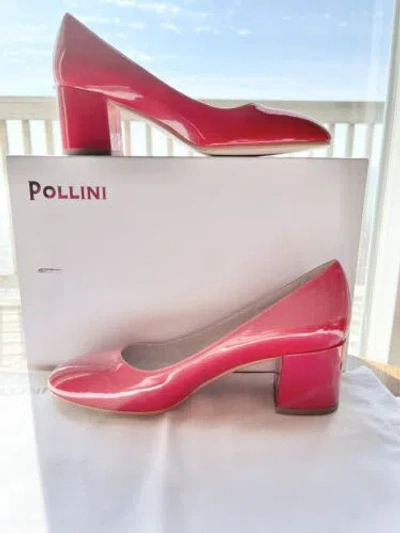 Pre-owned Pollini Donna Red Patent Leather Block Heel Almond Toe Pumps Eu38/8m $420 Bnib