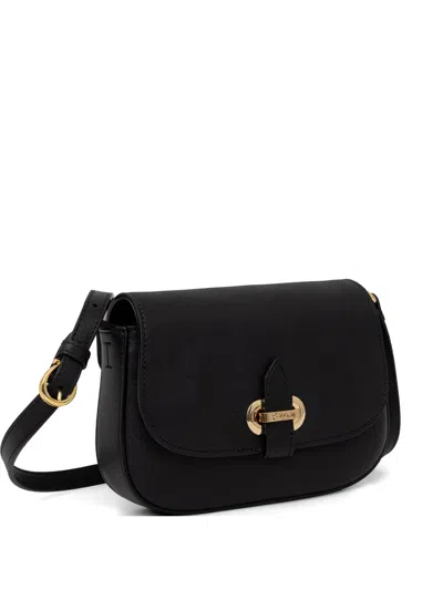 Pollini Foldover-top Logo-plaque Crossbody Bag In Black