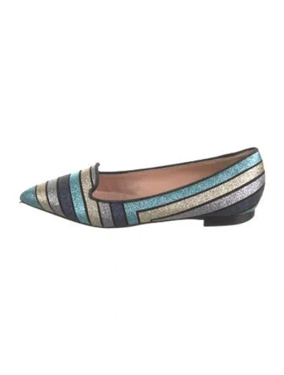 Pre-owned Pollini Glitter Striped Loafers In Blue