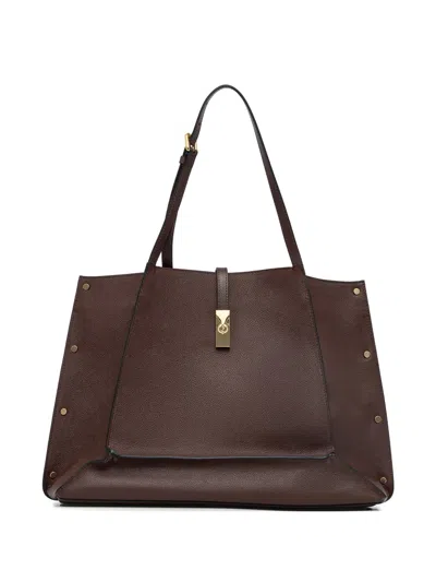 Pollini Grained Stud-detail Tote Bag In Brown