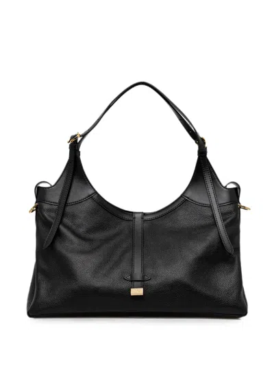 Pollini Grained-leather Buckle-detail Tote Bag In Black