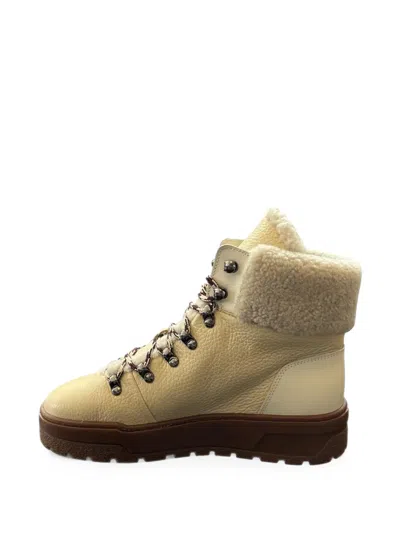 Pollini Ice Cracker Shearling-trim Leather Ankle Boots In Neutral