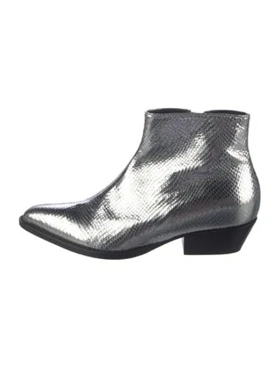 Pre-owned Pollini Leather Animal Print Boots In Silver