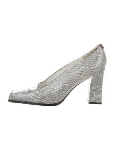 Pre-owned Pollini Leather Animal Print Pumps In Silver