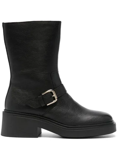 Pollini Leather Ankle Boots In Black