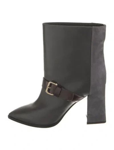 Pre-owned Pollini Leather Colorblock Pattern Moto Boots In Gray