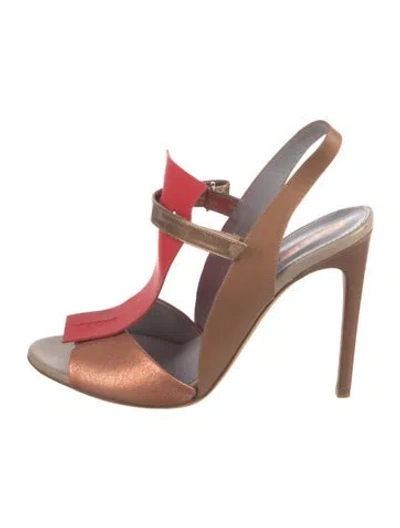 Pre-owned Pollini Leather Colorblock Pattern Slingback Pumps In Brown