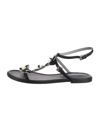 Pre-owned Pollini Leather Floral Print Sandals In Black