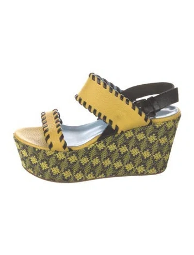 Pre-owned Pollini Leather Patterned Sandals In Yellow